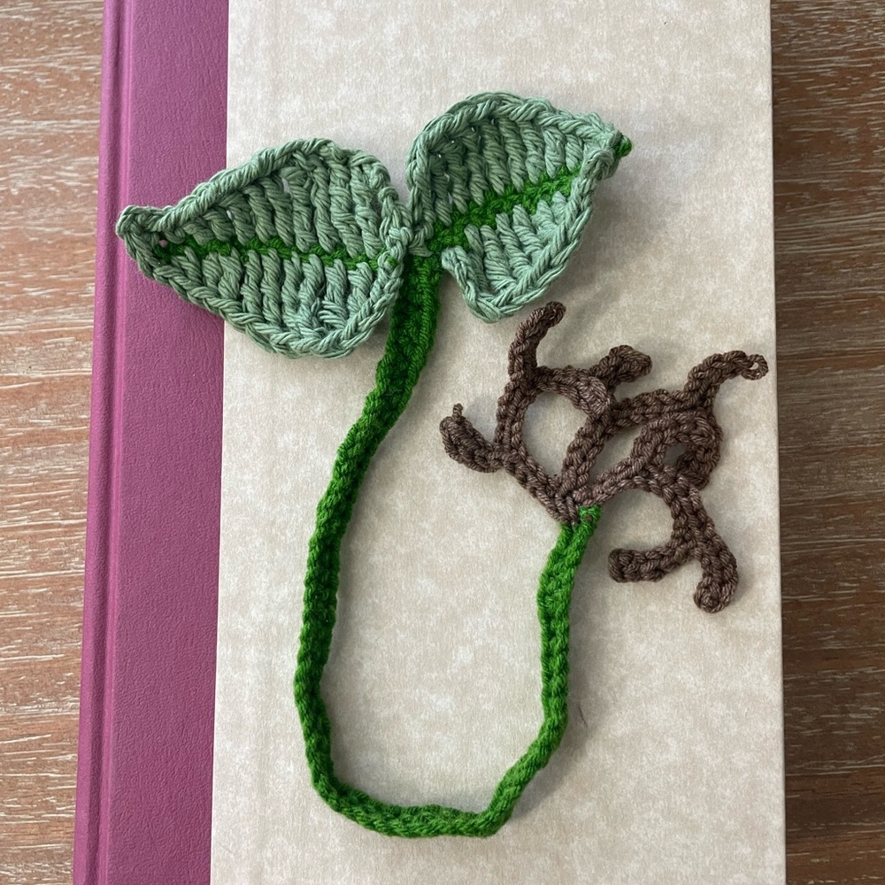 Handmade Crochet Leaf Bookmark - Green and Brown